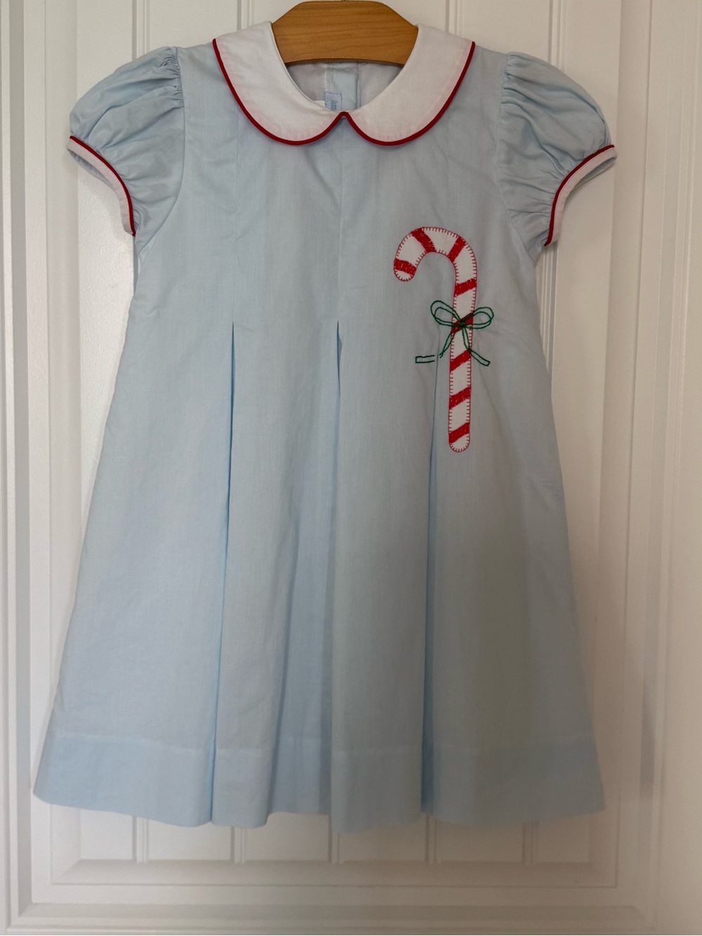 Little English Light Blue Dress with Candy Cane Applique